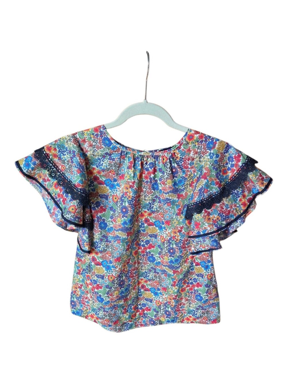 J.Crew Liberty London Floral Cotton Poplin Fabric Flutter Sleeve Top Size XS - Picture 2 of 8